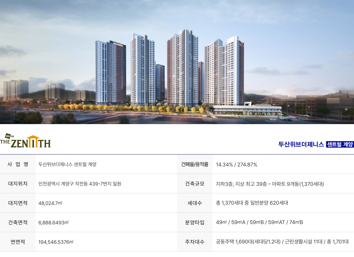  두산위브더제니스 센트럴 계양 모집공고 확인하기