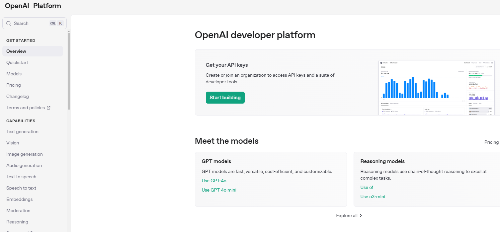 오픈AI 플랫폼 페이지 화면 이미지입니다.