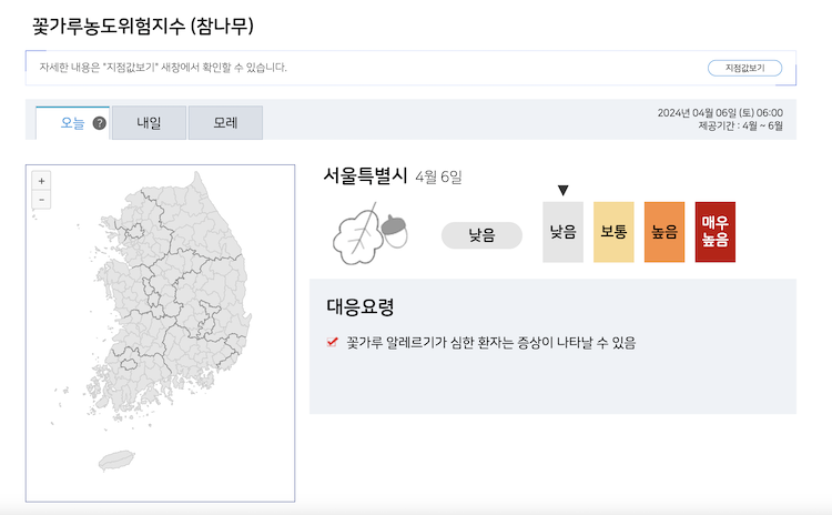 꽃가루 농도 위험지수