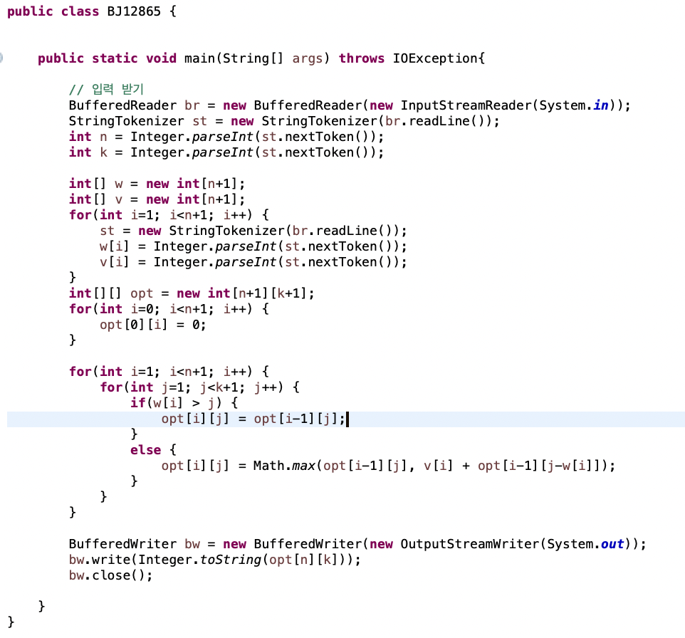 Knapsack problem - Dynamic Program
