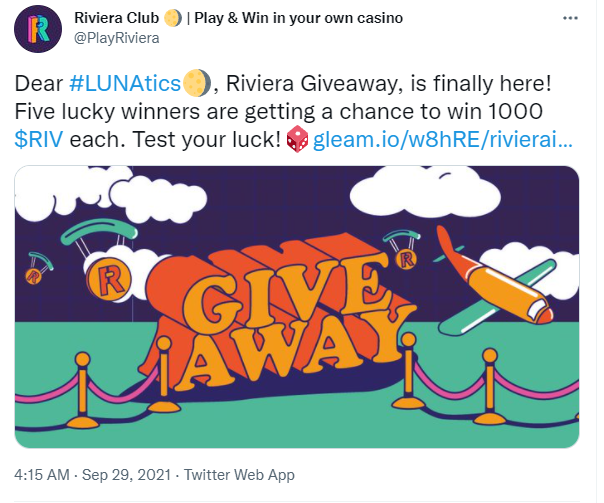  Riviera(리비에라) 1000 $RIV 에어드랍 이벤트