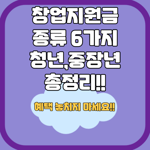 창업지원금 종류 6가지 1인 소상공인 청년 중장년 총정리