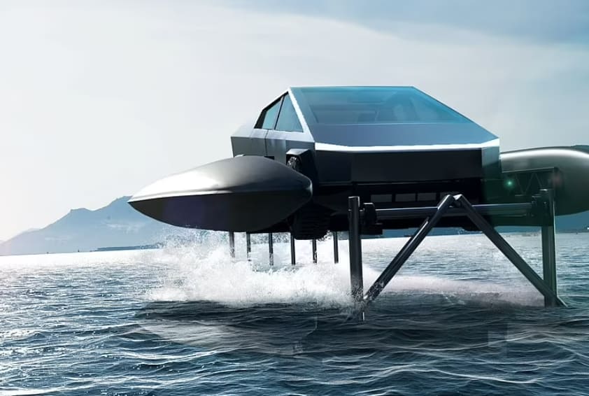 제임스 본드 스타일로 바뀌는 테슬라 사이버트럭의 놀라운 변신 VIDEO: James Bond-style concept to allow Tesla vehicles to drive on water