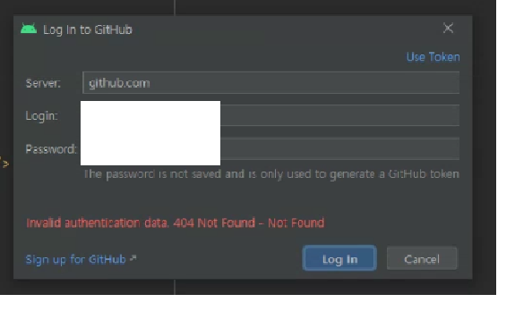  안드로이드(Android)스튜디오 깃허브(GitHub) 연동오류, 로그인 안됨( Invalid authentication data. 404 Not Found), 토큰 로그인하기