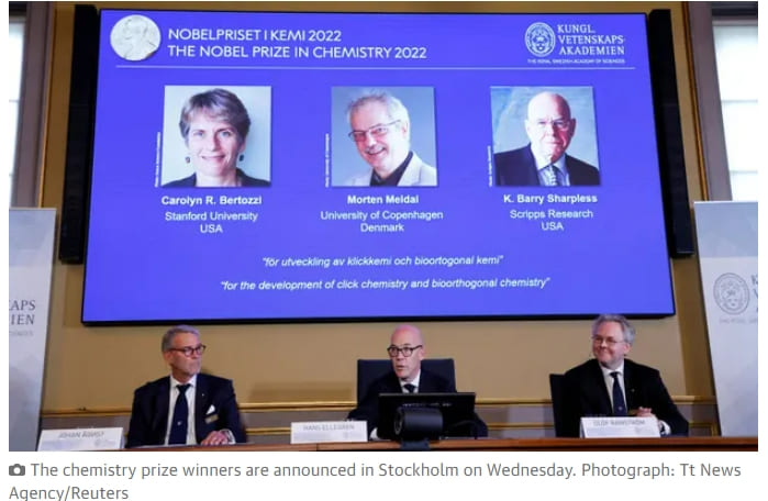 [2022 Nobel Prize] 노벨화학상에 세 명의 &#39;클릭 화학&#39; 과학자 공동 수상 VIDEO: Announcement of the 2022 Nobel Prize in Chemistry