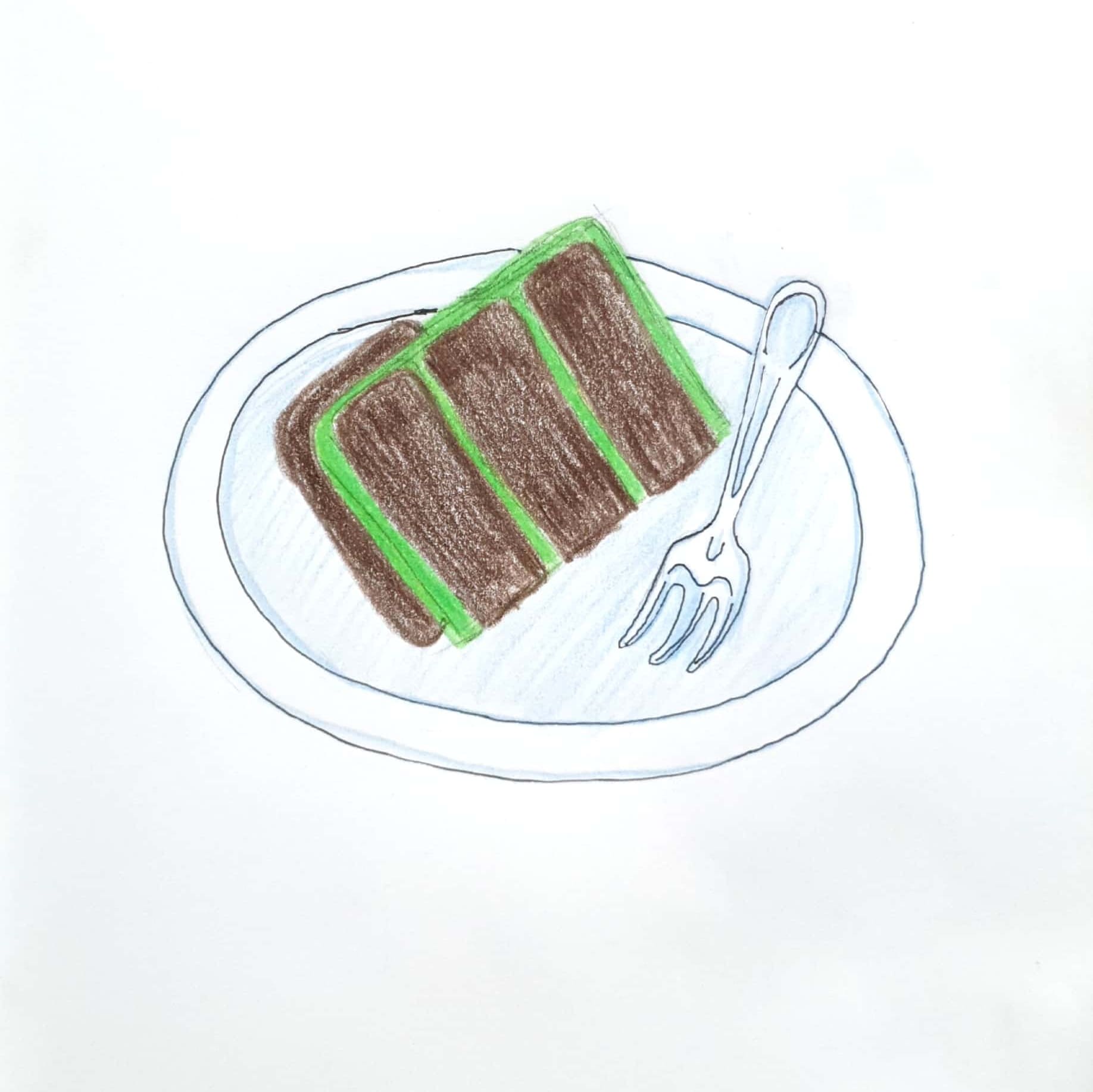  Green Tea Chocolate Cake 녹차 초코 케이크 / 일러스트 그림 드로잉 / 음식 그리기