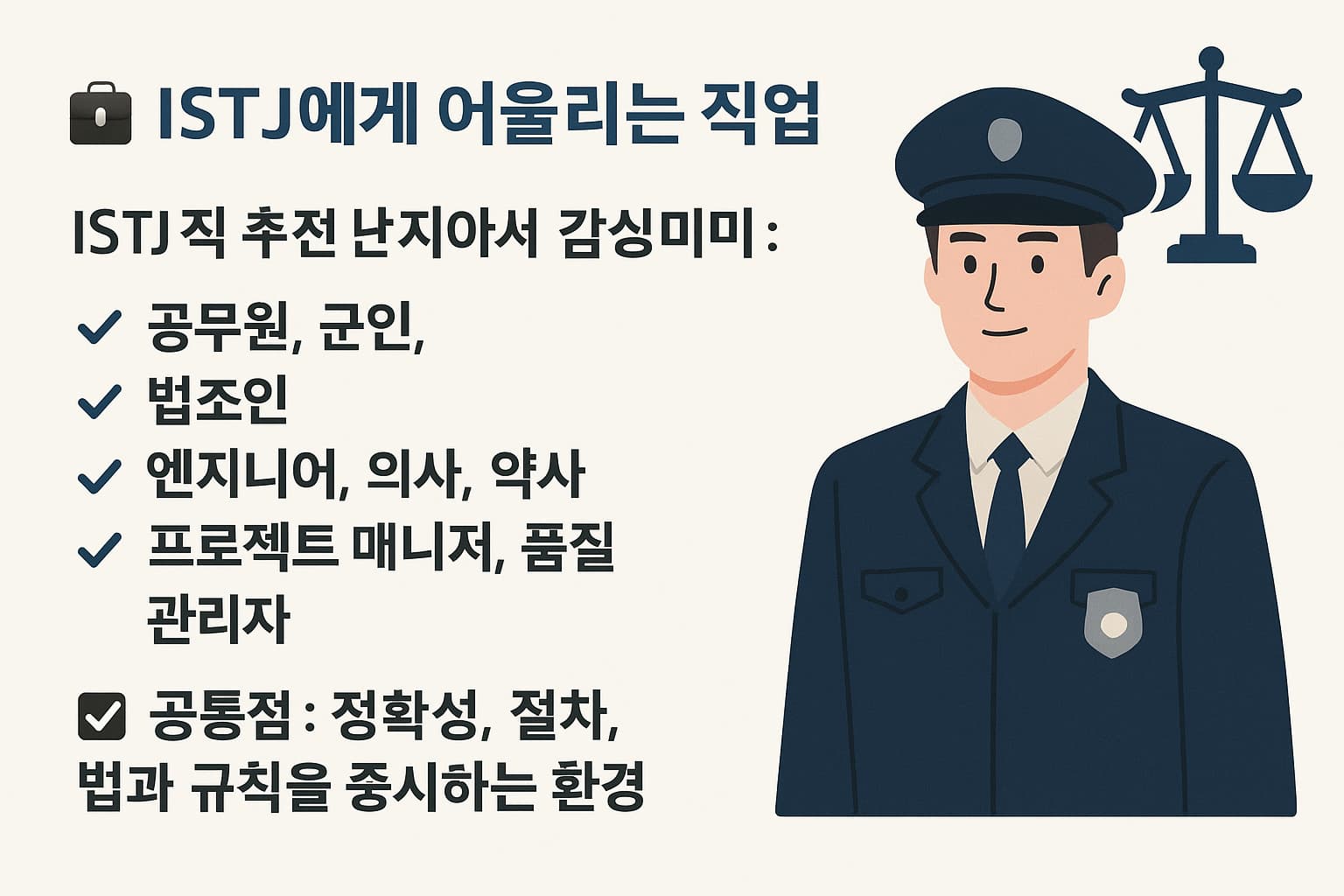 ISTJ 성향에 맞는 공무원&amp;#44; 군인&amp;#44; 법조인 직업을 소개하는 남성 공무원 일러스트