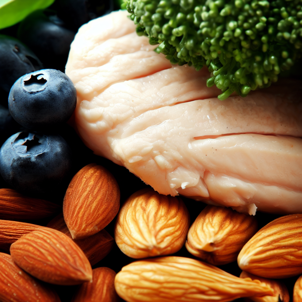 image of healthy foods like chicken breast&#44; almonds&#44; and blueberries