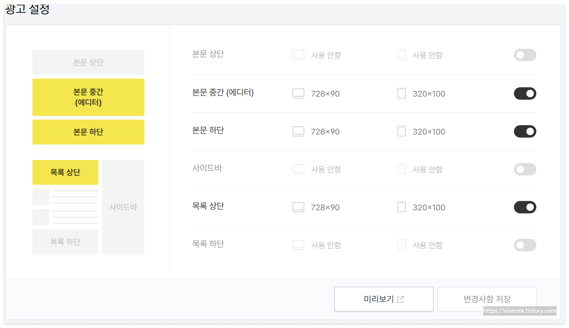 실제티스토리에서의 광고설정화하기