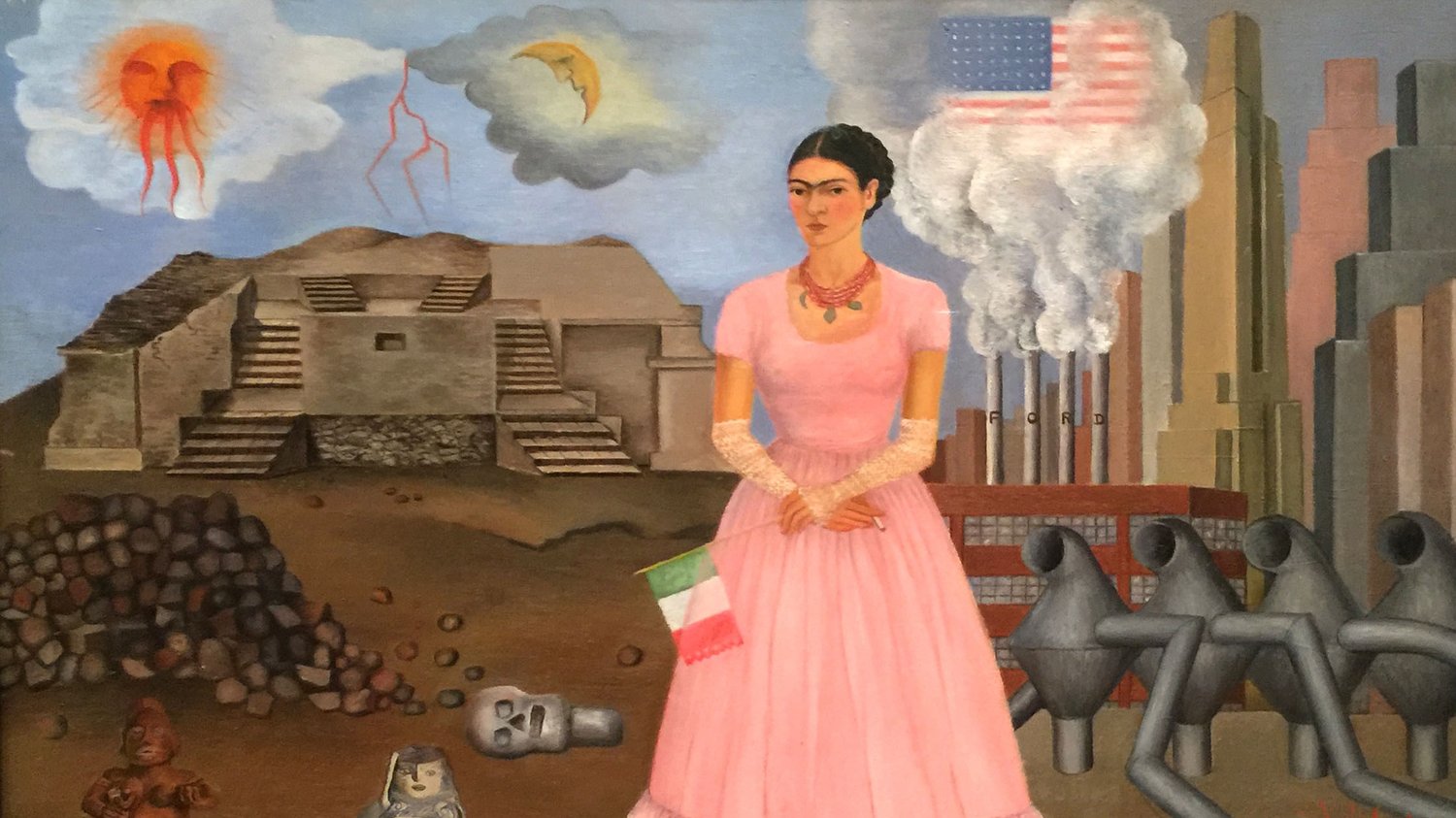 멕시코와 미국 국경선 위에서 있는 자화상(Autorretrato en la frontera entre Mexico y los EE.UU)&#44; 1932