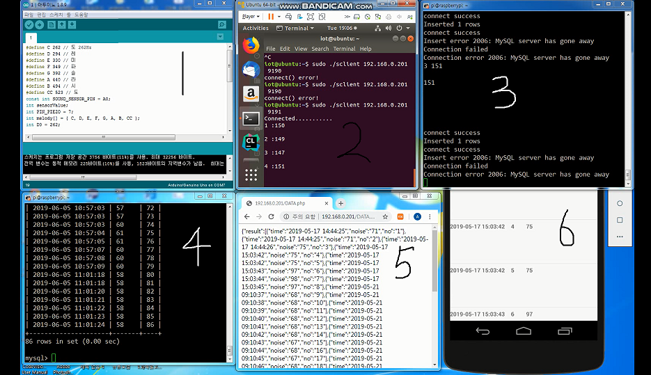  아두이노를 이용한 층간소음 해소6 (완료)  아두이노 -> 라즈베리파이 -> mysql -> phpmyadmin -> json -> android