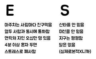 E
마주치는 사람마다 친구먹음
열두 사람과 동시에 통화함
연락처 지인 오십만 명 있음
4분 이상 혼자 두면
스트레스로 폐사함
S
산타를 안 믿음
미신을 안 믿음
지구는 평평함
달은 없음
(실제로본적X니까)