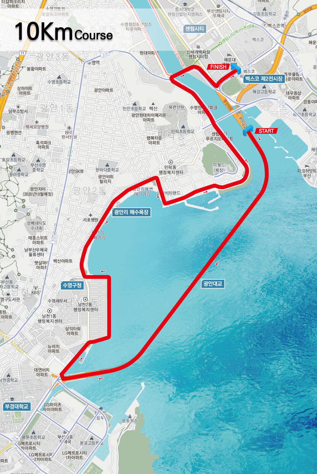 2023 부산 바다마라톤 대회 성우하이텍 코스맵 - 10km