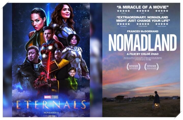 이터널스와 노매드랜드의 영화 포스터