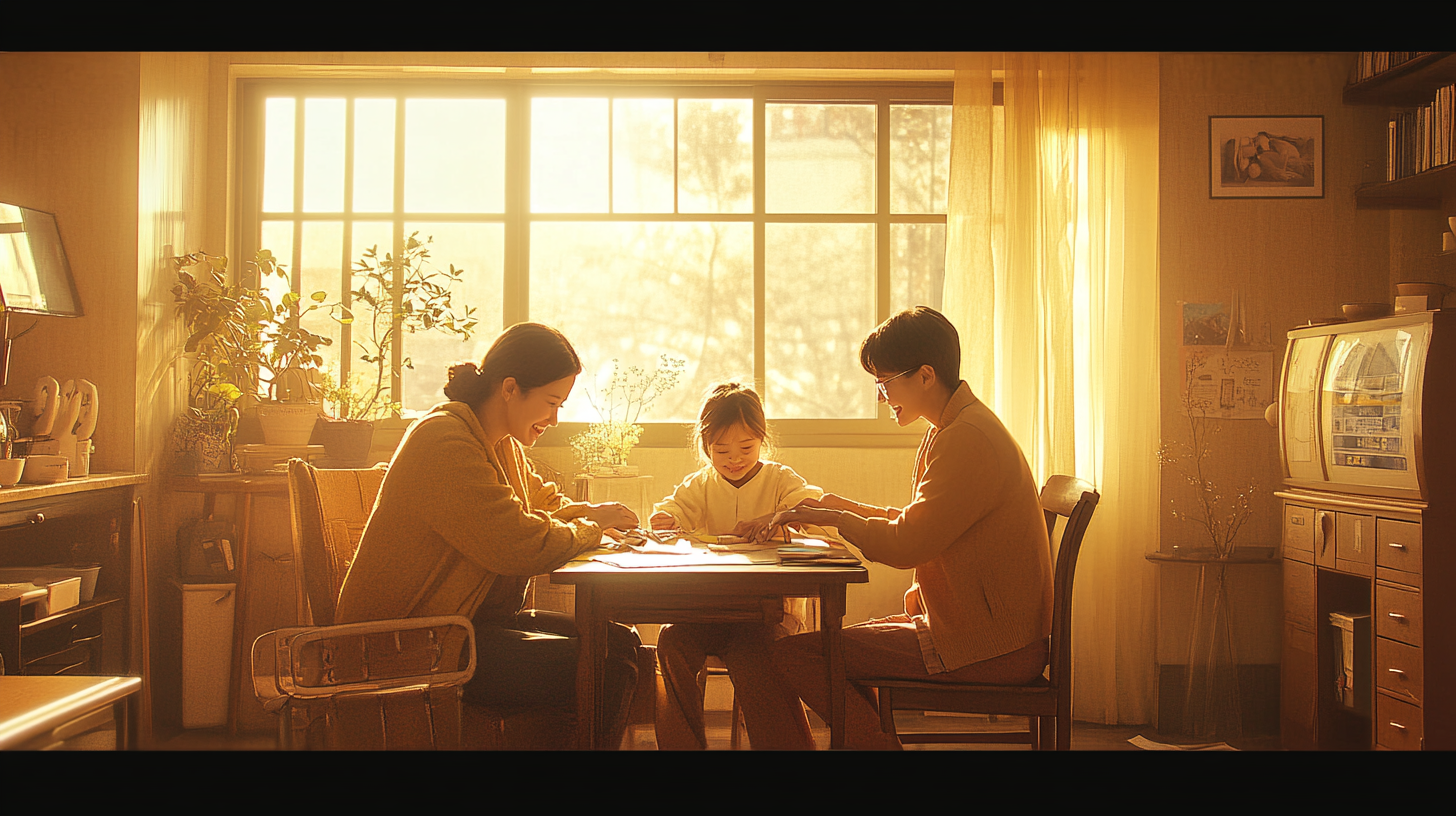 가족들이 건강한 모습으로 함께 있는 장면, 혹은 독감 백신을 맞는 사람의 모습을 따뜻한 느낌으로 표현한 이미지. 예방의 중요성과 개인적인 결심을 강조.