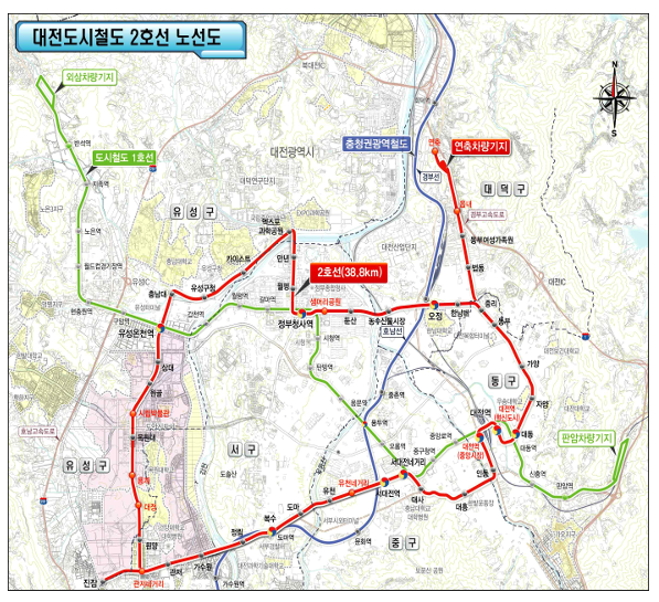 대전 지하철 2호선 노선도