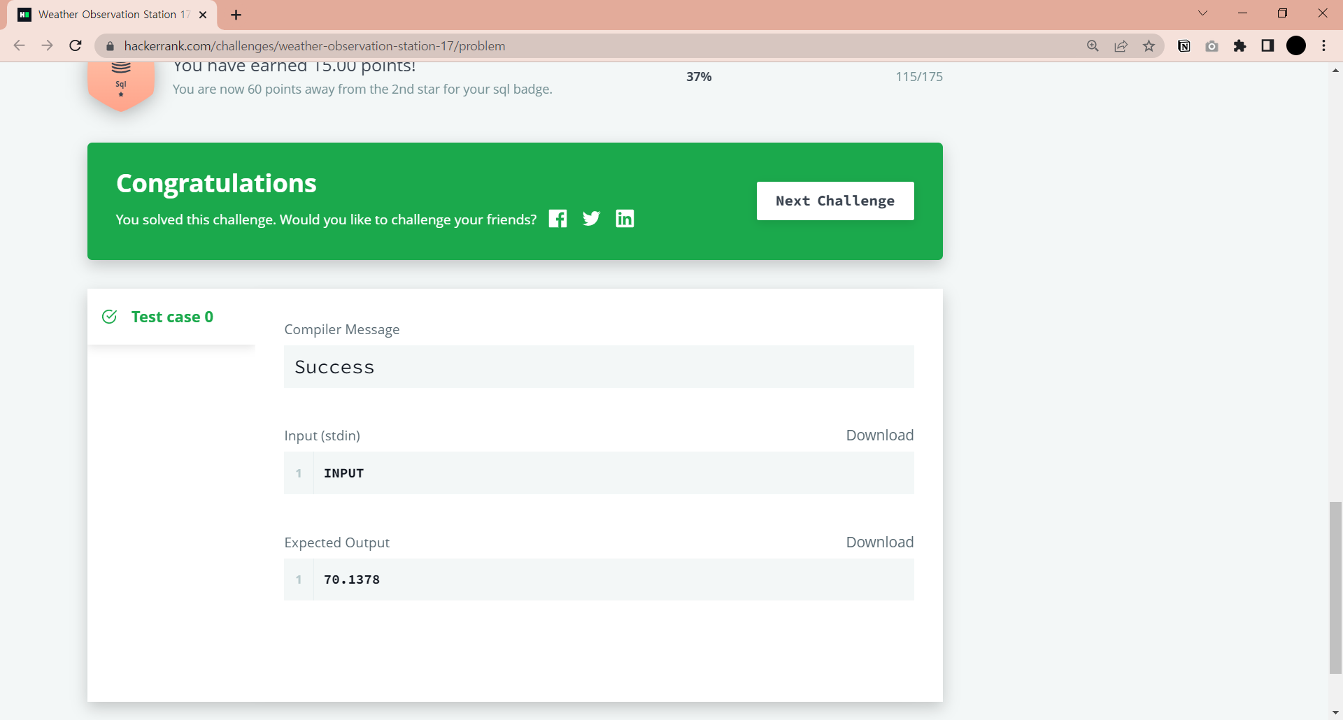 Weather observation station 17 hackerrank 