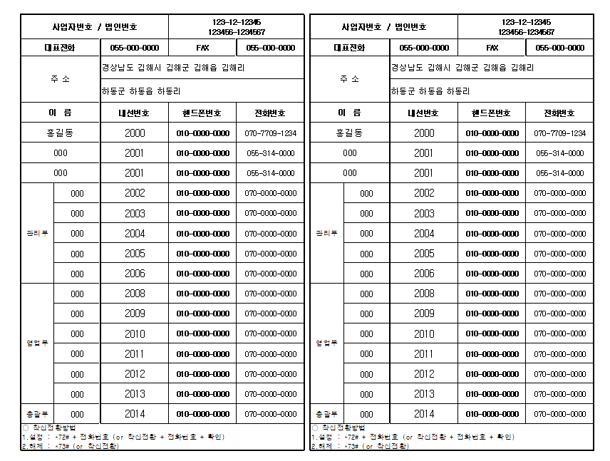 비상연락망 양식