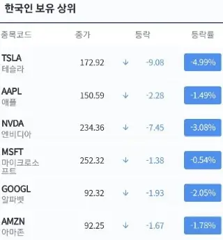 한국인보유상위미국주식