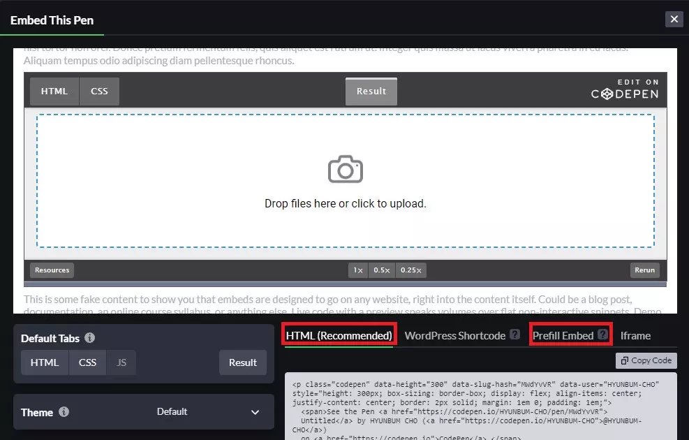 코드펜(CodePen) 임베드