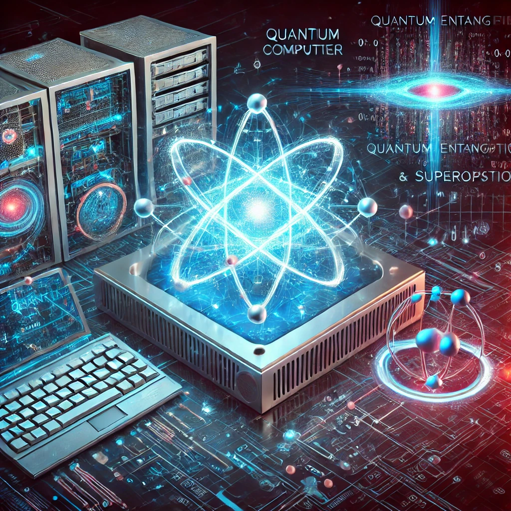 DALL·E-A visual representation of quantum computing, showing a quantum computer with qubits, quantum entanglement, and superposition, along with a classical