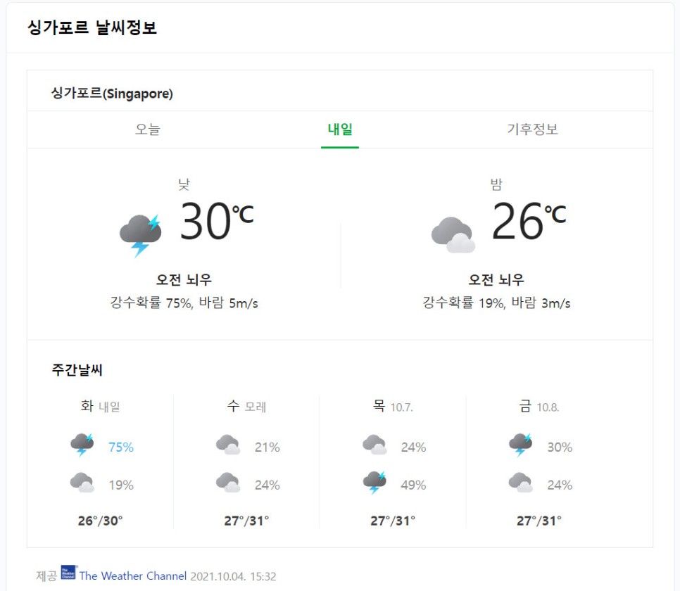 10월 옷차림 싱가포르 10월 4