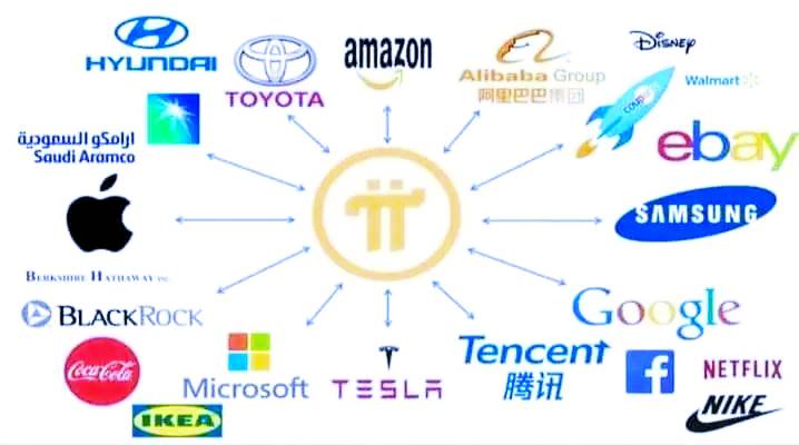 파이코인과 세계 대기업들의 기업 마크 사진