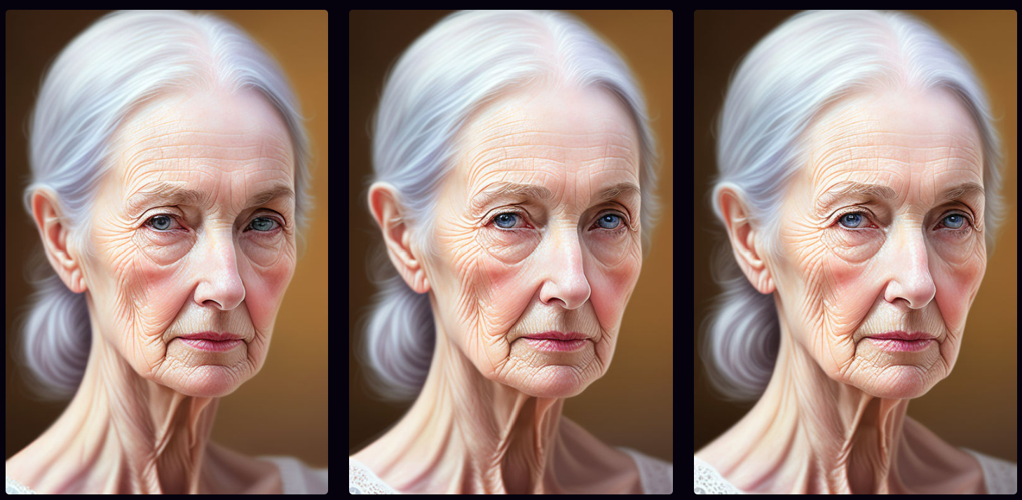 Images of a girl aging from 86 to 84