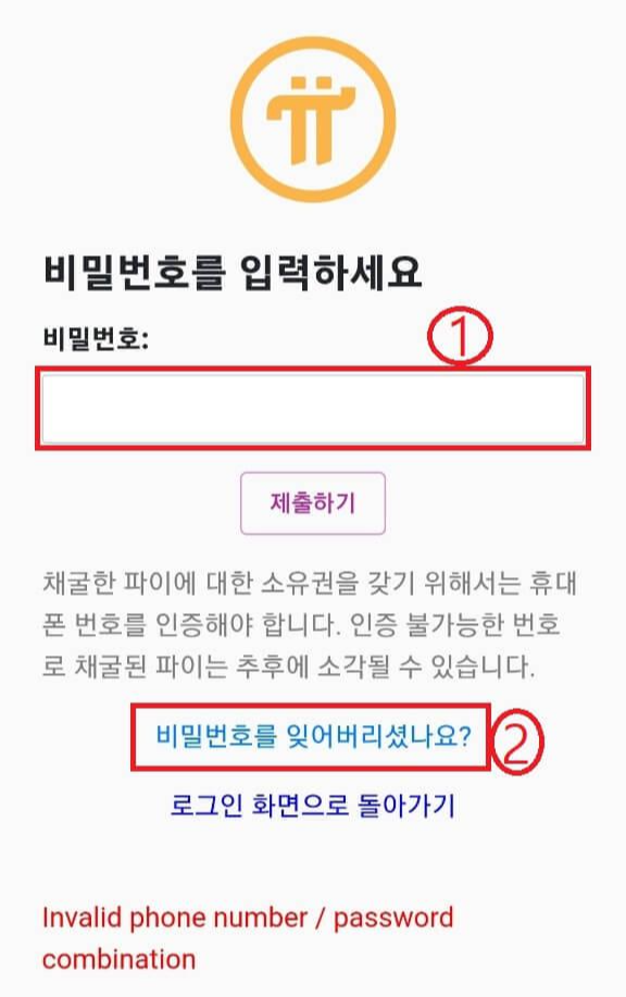 파이코인 비밀번호입력창