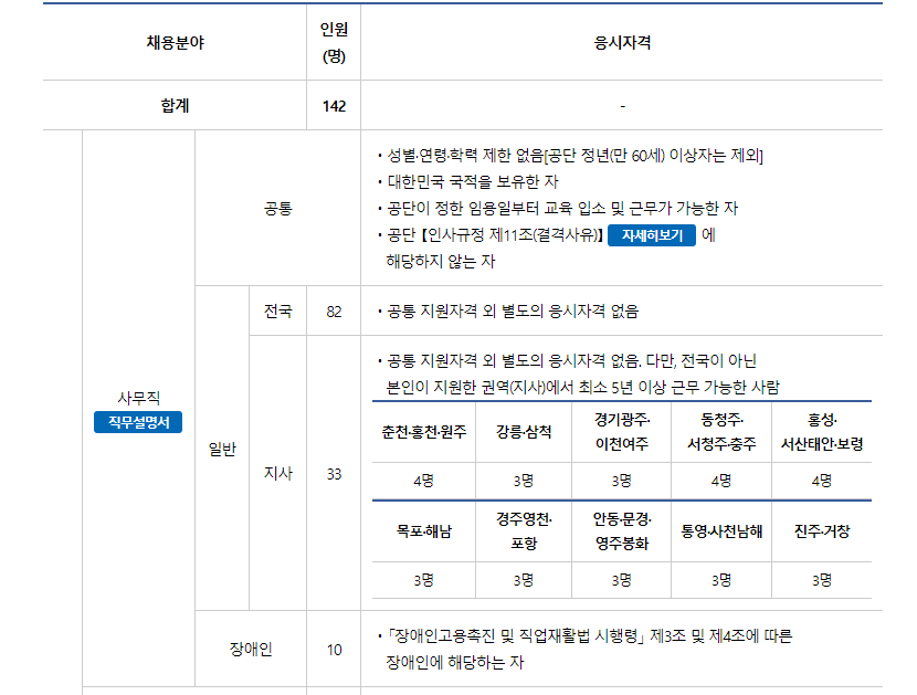 국민연금공단-채용화면-사무직-인원-화면