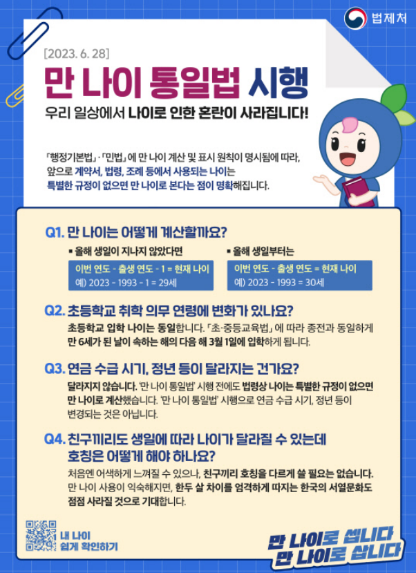 만나이 통일 관련 법제처 안내문