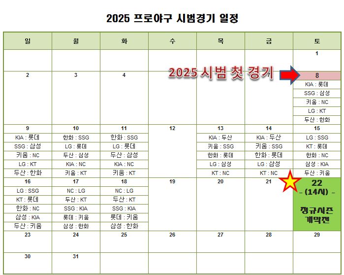 2025 프로야구 시범경기 일정