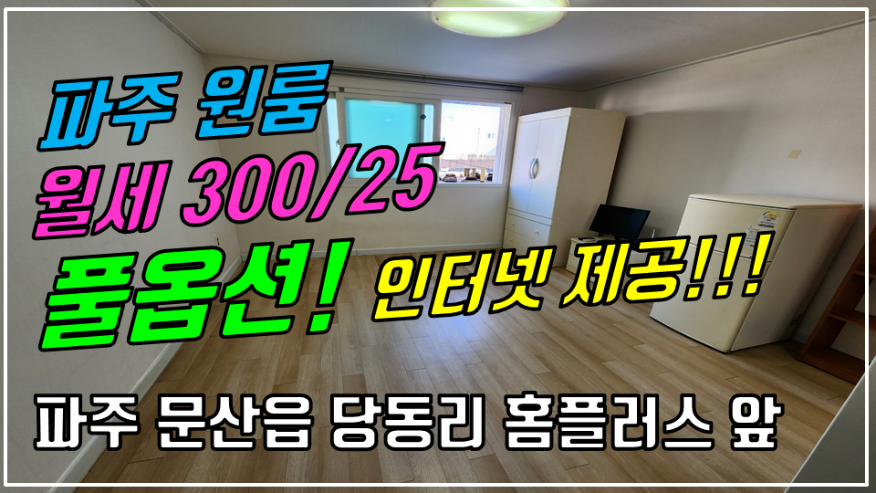  파주 문산읍원룸/당동리원룸/홈플러스원룸/파주엘지디스플레이원룸 월세 300/25만 인터넷제공 풀옵션 개방감 좋고 가성비 좋은 깔끔한 넓은 원룸