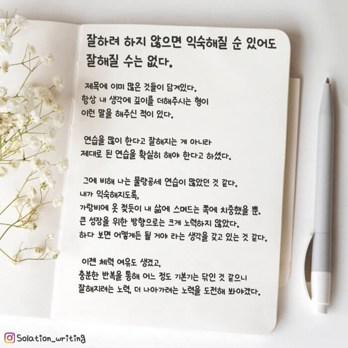 짧은 생각-잘하려 하지 않으면 익숙해질 순 있어도 잘해질 수는 없다.