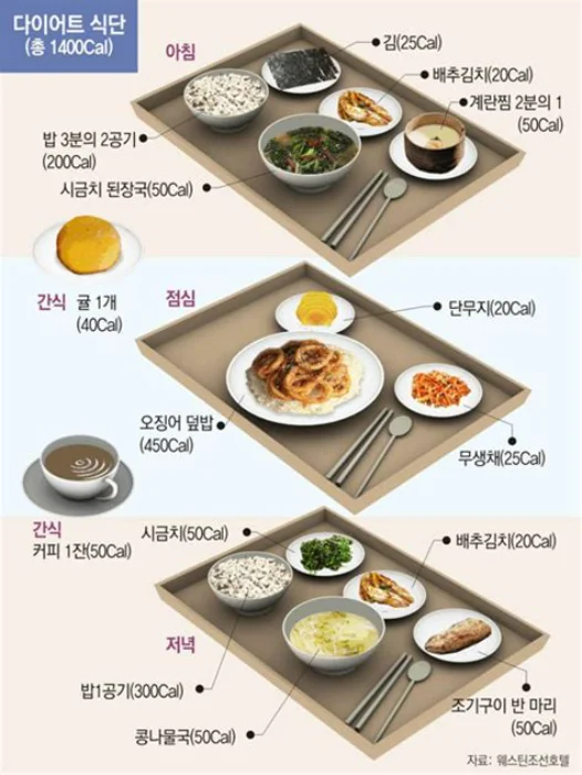1400 칼로리 다이어트 식단