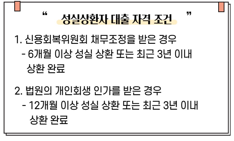 성실상환자 대출 자격 조건