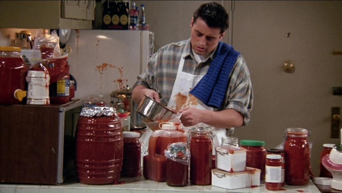 Joey from the American sitcom &ldquo;Friends&rdquo; making tomato sauce