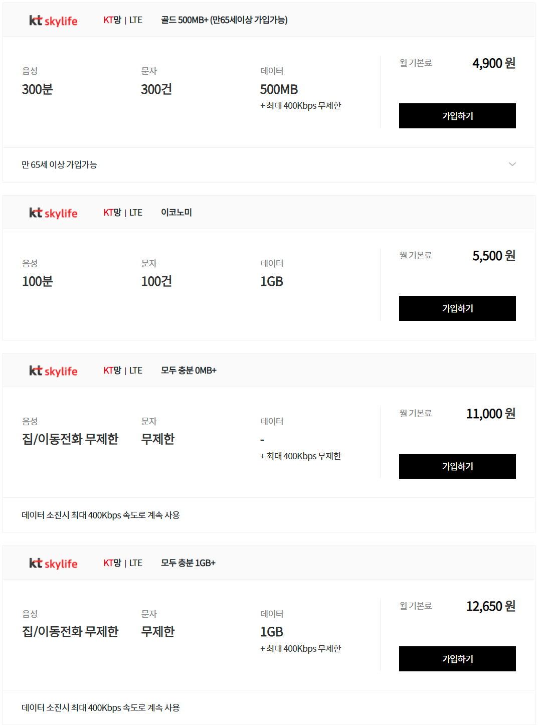 [KT망 스카이라이프] 알뜰폰 요금제 가입하기