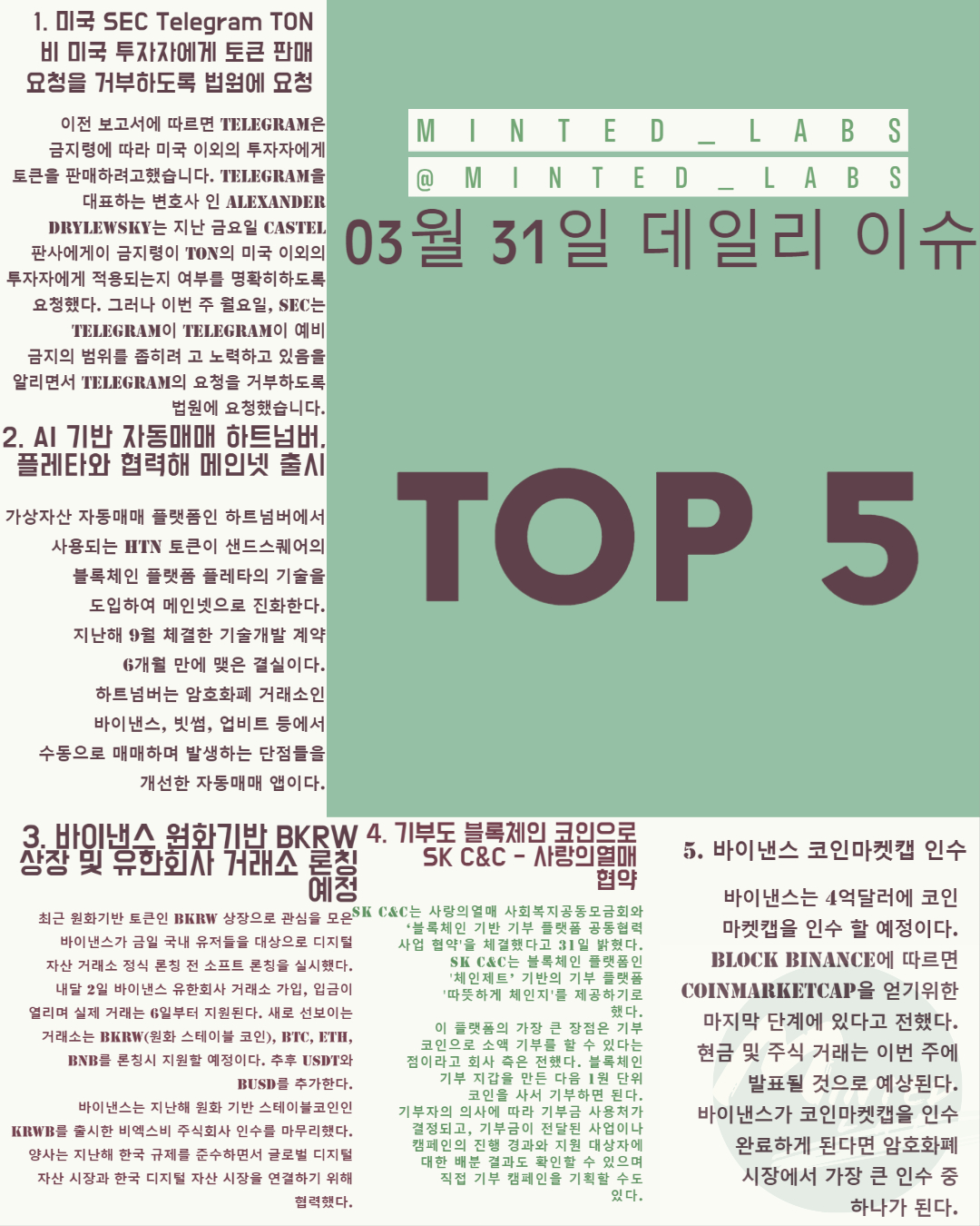  [코인 이슈] 바이낸스 한국 진출 본격화, 코스모 코인 재단 바이백, 코인마켓캡 바낸 인수 외