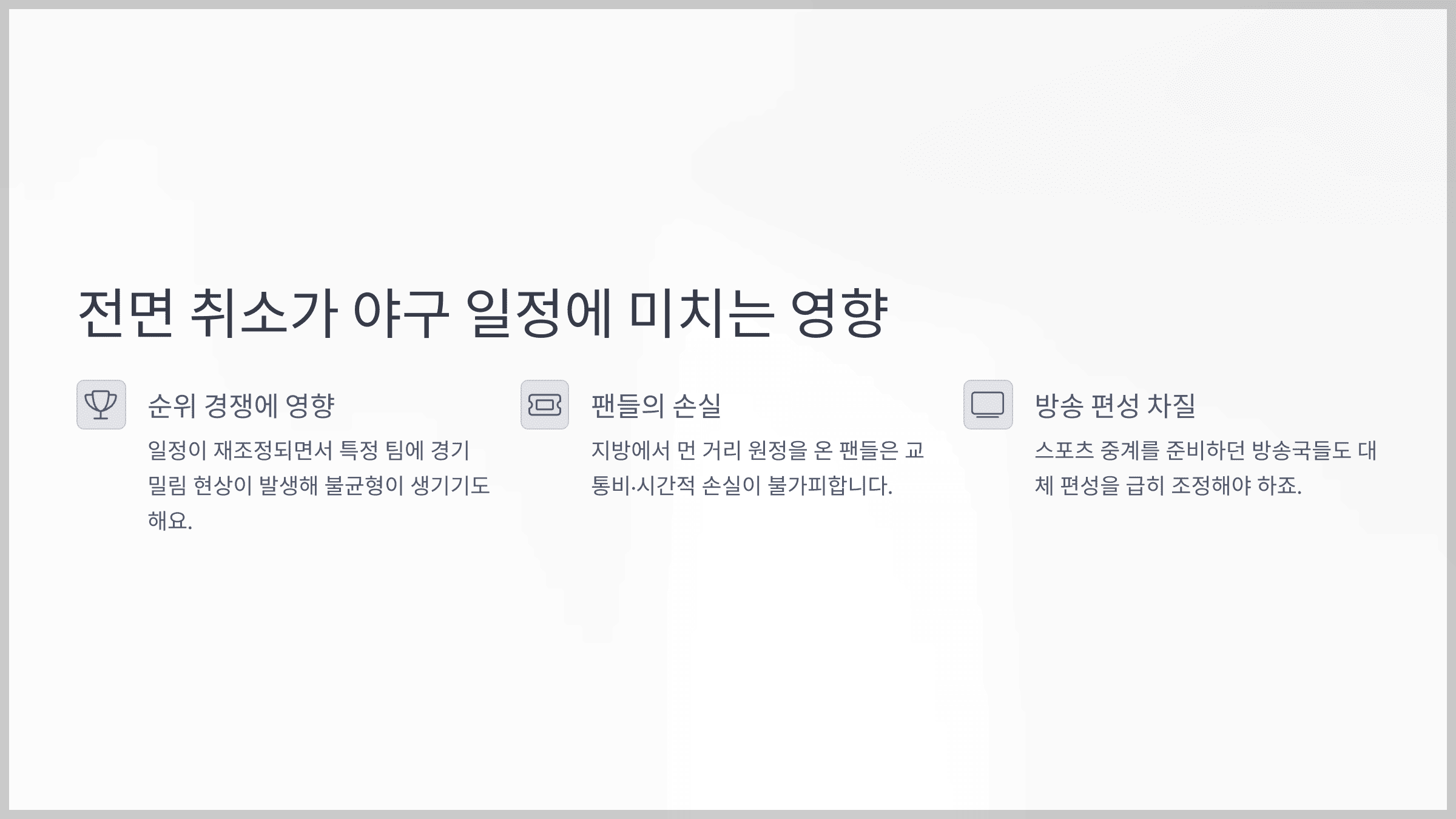 전면 취소가 야구 일정에 미치는 영향