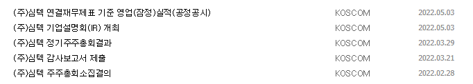 심텍 공시 목록