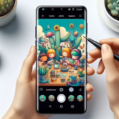 거리와 사람들을 촬영하는 스마트폰 화면