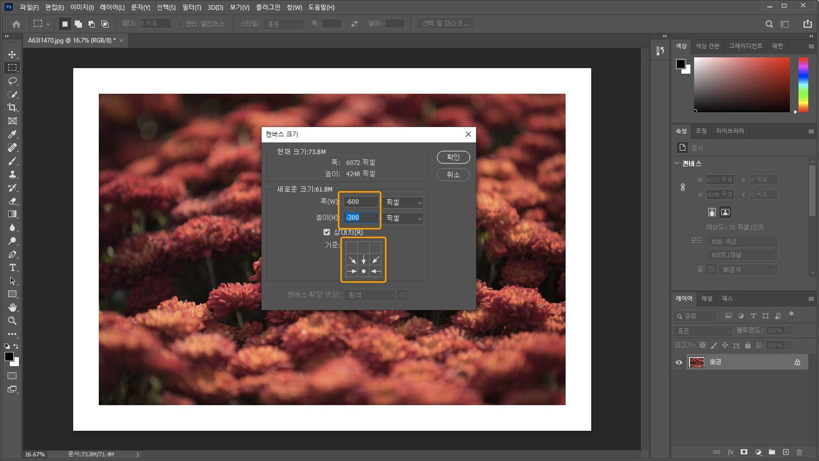잘라낼 수치 입력