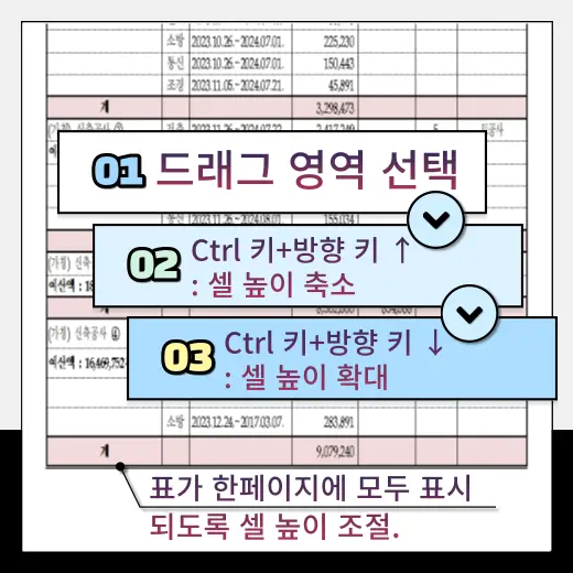 표-영역-선택-후-컨트롤-방향-키-이용-셀-높이-조절