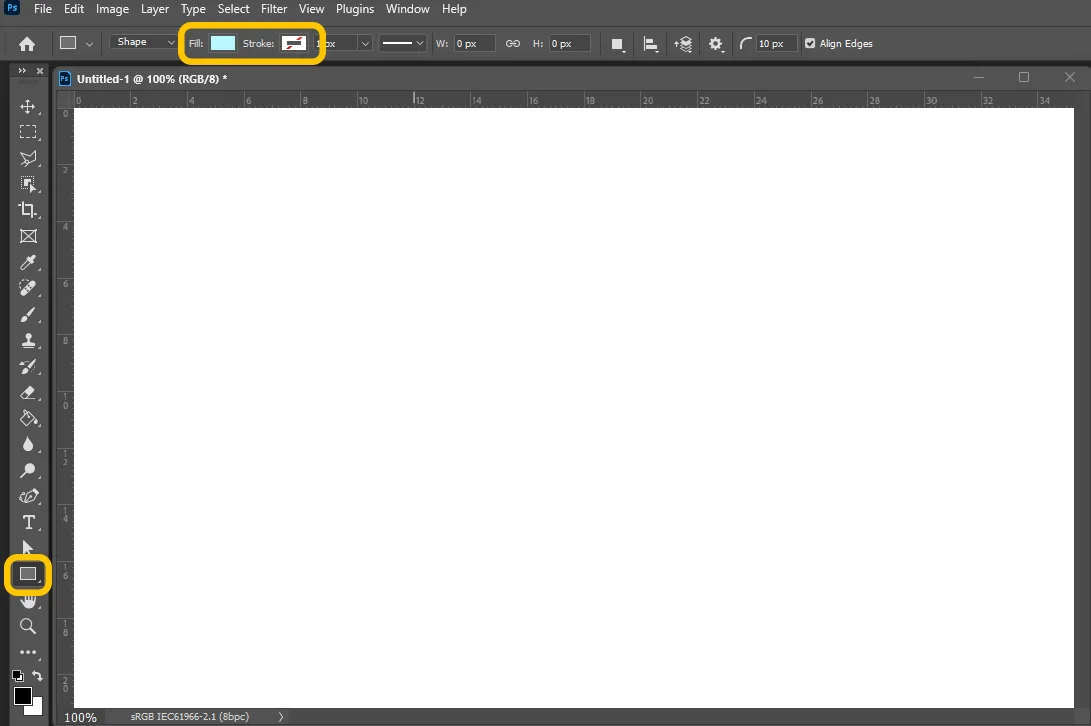 포토샵에서 도형 툴을 선택한 모습