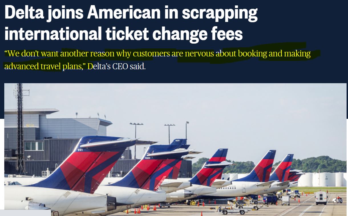 델타, 아메리칸 항공 국제선 예약변경 수수료 폐지 결정