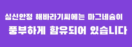 심신안정 해바라기씨에는 마그네슘이 풍부하게 함유되어 있습니다