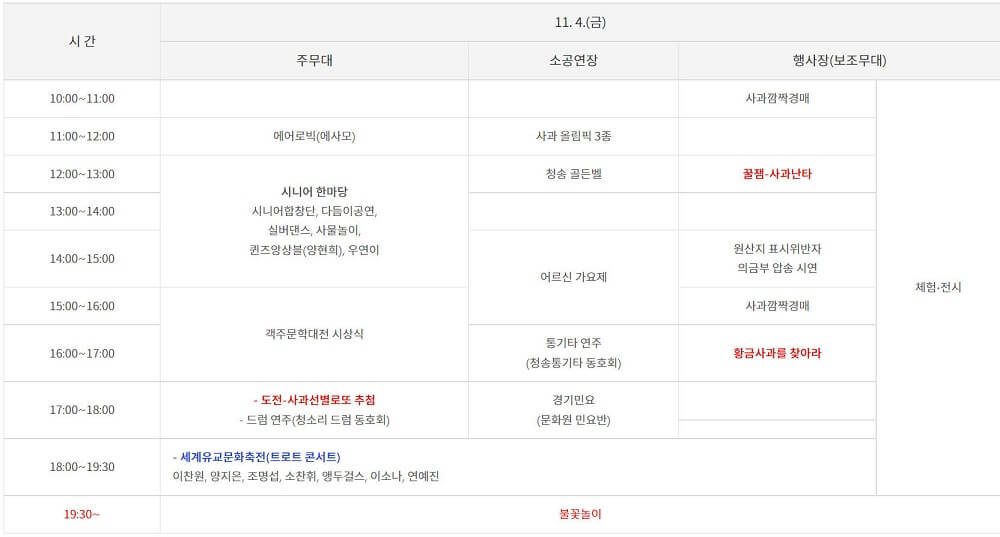 2022 청송 사과 축제-11월 4일 일정