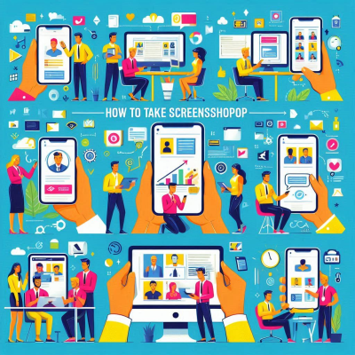 여러 사람들과 스마트폰을 사용하여 스크린샷 찍는 방법을 배우는 장면.