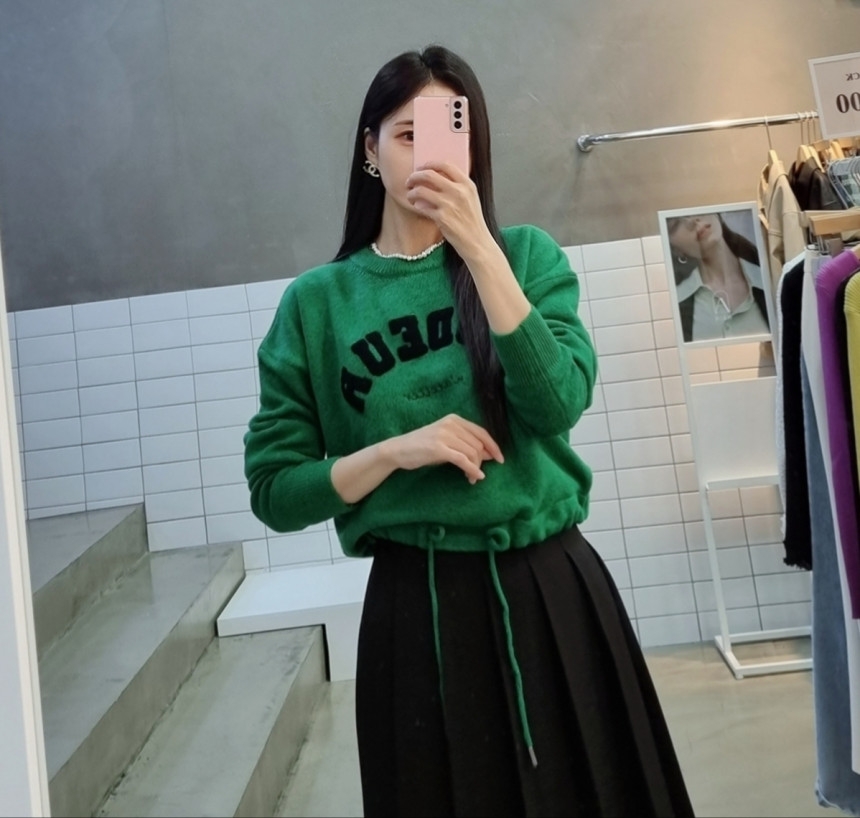 (T-6537)로더 부클 자수 블루종 니트